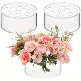 Ikeehome  12 Hole Circular Acrylic Vase, 2.55 Inches High With Holes, Perfect For Decorating Wedding Tables, Family Birthdays, And Parties