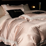 1000TC Egyptian Cotton Soft Silky Brocade Lace Champagne Luxury Bedding Set Duvet Cover Bed Sheet/Fitted Sheet Pillowcases 4Pcs