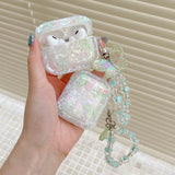 Fresh Flower Garden Butterfly Shell Texture Case For AirPods 1 2 3 4 Pro 2 Earphone funda with Floral Bracelet For AirPod Pro2
