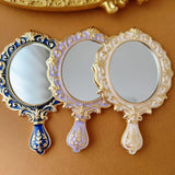 European Retro Style Portable Makeup Mirror Metal Carving Room Decoration Mini Handle Mirror Creativity Home Ornaments Gift Set
