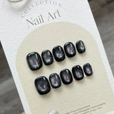 10Pcs Pure Color Handmade Short False Nail with Glue Press On Nails Full Cover French Round Head Manicure Wearable Nail Tips Art
