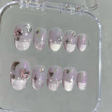 10Pcs Cat Eye Handmade Press On Nails French flash Rhinestone Fake Nail with Butterfly Full Cover Wearable Artificial Nail Tips