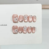 10Pcs Short Handmade Press On Nails Full Cover Cat Eye Design Cute Butterfly False Nails  Artificial Manicure Wearable Nail Tips