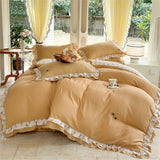 Korean Style Bedding Sets Four Piece Set With Lace Bed Flat Sheet Pillowcase Duvet Cover Set 200x230cm King Size Home Textiles