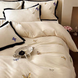 4Pcs Winter Thickened Milk Velvet Butterfly Embroidery Bedding Set Wide Edge Duvet Cover Set Flat/Fitted Bed Sheet Pillowcases