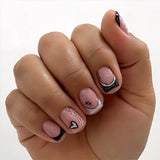 24pcs False Nails Starlight Heart Design Press on Nails Black French Glitter Silver Square Wearable Full Cover Manicure Art Tips