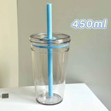 Portable Transparent Straw Cup 450ml Bubble Tea & Coffee Cup Office Water Bottles Food-Grade Plastic Beverage Cup