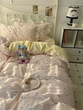 Romantic Floral Dog Cotton Bedding Set Lovely Cartoon Pure Cotton Four-Piece Suite Lace Design Cotton Duvet Cover eet Pillo...