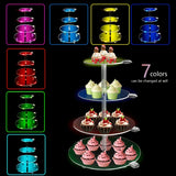 Ikeehome  4 Tier Round Acrylic Cupcake Stand, Clear Cupcake Tower Stand with Led, Premium Acrylic Dessert Stand for Wedding Birthday Baby