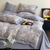 Ikeehome  new autumn and winter class A thickened high gram weight linen retro style double-layer yarn printing four-piece set