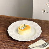 French Retro Relief Plates High-end White Ceramic Flower Dish Household Breakfast Bread Plate Exquisite Dessert Tableware