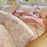 2025 Hot Flora Style Bedding Set Princess Printed Four Piece Set Flowers  Bed Sheet Set Duvet Cover Queen King Size Home Decor