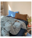 Retro Blue Cotton Quilt Cover Set Waed Plaid Bedding Four-Piece Set Pure Cotton eet Duvet Cover Bedding Accories