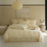 100% Cotton Flowers Butterfly Lace Edge Bedding Set Queen King Size Duvet Cover Set Flat/Fitted Bed Sheet Pillowcases 4Pcs