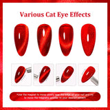 Red Cat Eye Nail Polish Gel Soak Off  UV LED Nail Magnetic Gel Polish Nail Art DlY For Salon & Home For Winter Christmas