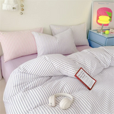 Ins Four Piece Set of Washed Cotton Striped Duvet Cover Set, Simple Bed Sheets, and a Three Piece Set for Student Dormitories