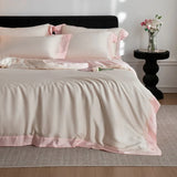 Color Blocking Bedding Set 600TC Lyocell Bamboo Fiber Soft Silky Cool Feeling Duvet Cover Flat/Fitted Bed Sheet Pillowcases 4Pcs