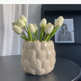 Tulip Pot Embossed Flower Hand-made Ceramic Vase Planting Utensil Flower Pot Tulip Vase Home Decoration Accessories