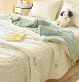 Washed Cotton Printed Summer Quilt Air Conditioner Thin Quilt Machine Washable Lightweight Single Double Bedding Soft Breathable