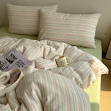 Nordic Bedding Set Pure Cotton Striped Duvet Cover Set Soft Flat Sheet Single Queen Size Double Bed Sheet Set For Bedroom Decor