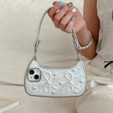 3D Bow Pearl Handbag Hand Strap Phone Case For iPhone 16 15 14 13 12 11 Pro X XR XS Max Soft Shockproof Cover