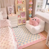 Pink Plaid Bedroom Bedside Rugs Girl Dopamine Non-slip Plush Carpet Home Decoration Cute Living Room Rug Coffee Table Floor Mat