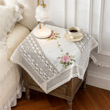 Handmade Crochet Tablecloth Bedside Table TV Safe Cover Towel Printer Lace Hollow Peony Printing Home Decoration Dust Cover