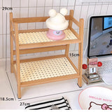 Double Layer Wooden Desktop Display Storage Rack Kitchen Cabinet Holders Spice Racks Storage Shelf for Kitchen Desktop Organizer