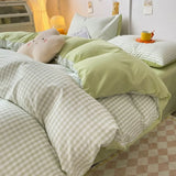 Green Grid Duvet Cover Set Ins Soft Bed Sheet Pillowcases No Filler Twin Queen Size New Spring Adult Kids Bedding Linens