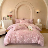 100% Cotton Bedding Set Brushed Gradient Stripes Duvet Cover Flowers Sheet Set King Queen Affordable Luxury for Bedroom Decor