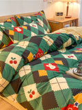 Ikeehome  Thiened Warm Flannel Bedding Set Pure Cotton Bear Pattern Autumn Winter Four-Piece Quilt Cover eet Tee-Piece Set