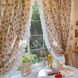 American Ruffled Edge Curtains, Lace French Countryside Style Printed Rose Bedrooms, Ins Style Bay Windows, Screen Curtains,