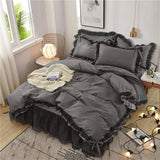 Luxury Black Princess Bedding Sets Kawaii Bed Skirt Sheet Pillowcase Fashion Girl Duvet Cover 4 Pieces Home Decoration