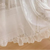French Elegant White Embroidery Ruffle Tulle Curtains Valance with For Girls Living Bedroom Room Sheer Drapes Rideaux Voilage