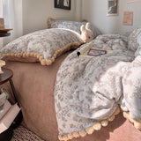 Ikeehome  Dr Flower Record Milk Fuzz Coral Fce Four Piece Set Girl Sle Warmth Bedding Cover Winter Cozy French Sle Bedding