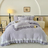Luxury Thickened Carved Velvet Lace Ruffles Princess Bedding Set Queen King Size Plush Duvet Cover Bed Sheet Pillowcase