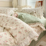 Princess Style Lace Ruffles 100% Cotton Bedding Set Floral Pastoral Style Duvet Cover Flat/Fitted Bed Sheet Pillowcases 3/4Pcs