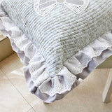 Floral Quilted Pillow Cover 45x45cm - Ruffled Lace Trim with Bow, Decorative Cushion Cover for Sofa/Bedroom, Home Décor