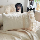 Rose Embossing Quilted Duvet Cover Set Vintage Lace Ruffles Pure Cotton Bedding Set Bed Sheet/Bed Skirt/Fitted Sheet Pillowcases