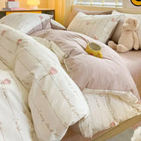 Kawaii Princess Pure Cotton Bedding Set Full Size Lovely Ruffles Single Doubel Duvet Cover Set Girls Woman Cozy Bedding Sets