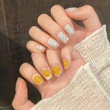10pcs Short Square Handmade False Nails Tips Fantasy Glitter Cat's Eye Blue Press on Nails Sets Seashell Design Fake Nail Art