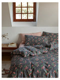 Retro Pure Cotton Diagonal Stripe Bedding Four-Piece Set Small Floral Bed Sheet Quilt Coverlet Three-Piece Set 18m Bed Canopy...