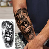 1 Sheet Compass Flower Temporary Tattoos For Women Men Adults Skull Lion Owl Tattoo Sleeve Sticker Black Fake