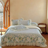 Flower Prints Ruffles Summer Cool Feeling Bedding Set 800TC Lyocell Soft Silky Duvet Cover Flat/Fitted Bed Sheet Pillowcase 4Pcs