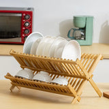 Bamboo Foldable Bowl and Plate Rack, Drain Rack, Storage Organizer, Multifunctional Assembled Cup Holder, Bamboo Bowl and Plate