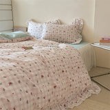 Korean Princess Style Floral Lace Ruffles 100% Cotton Bedding Set Duvet Cover Bed Sheet Pillowcase 4Pcs
