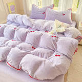 Fresh Style Cherry Bedding Set Blue Pink Milk Fleece, 3/4pcs Purple Duvet Cover Set for Adultd Kids' Bedroom Home Decoration