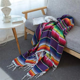 Ikeehome  Mexican Tassel Blanket Multi Bright Colors for Wedding Decorations Picnic Camping Blanket Yoga Blanket Car