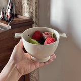 Original Design Two Ear Short Footed Bowl Warm and Creamy White Ceramic Breakfast Bowl Cute