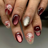 Cat Eye Press on Nails Short False Nails Art Full Cover French Sheer Wearable Nail Manicure Tips Cool Girl Artificial False Nail